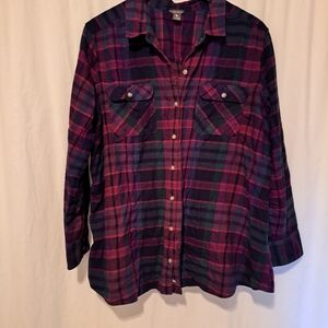 Eddie Bauer Navy and Red Plaid Shirt 2X